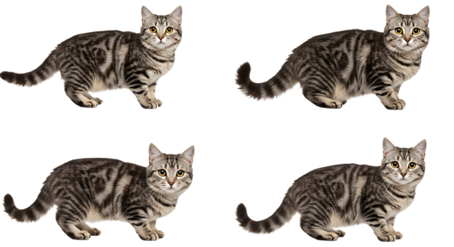 Cat Poses in Studio Four Times on White