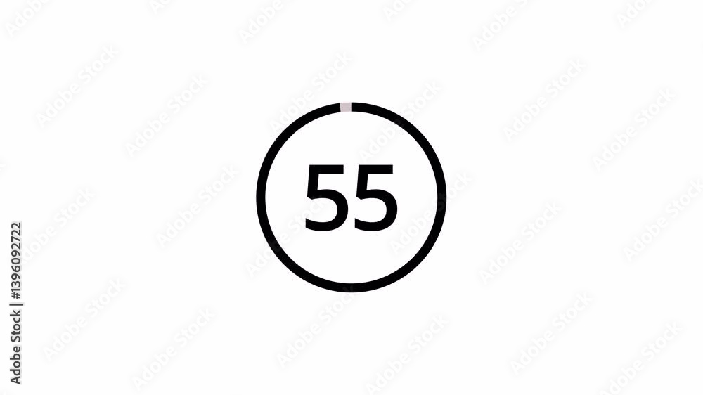 Wall mural one minute countdown animation from 60 seconds to 0 second with alpha channel, 1 minute countdown ti