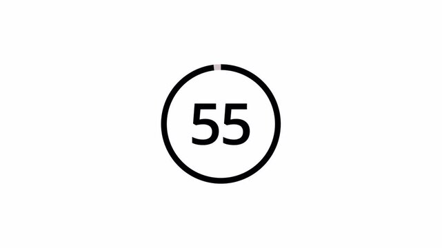 One minute countdown animation from 60 seconds to 0 second with alpha channel, 1 minute countdown timer on transparent background, one minute countdown video
