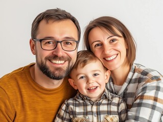 Happy family studio photo white background