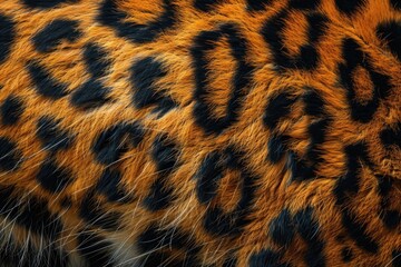Leopard skin texture with copy space. Close-up leopard pattern. Big Cat fur. Leopard spots. Realistic leopard skin. Leopard design texture. Detailed leopard skin close-up. Wild Animal texture.