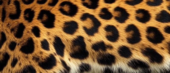 Leopard skin texture with copy space. Close-up leopard pattern. Big Cat fur. Leopard spots. Realistic leopard skin. Leopard design texture. Detailed leopard skin close-up. Wild Animal texture.