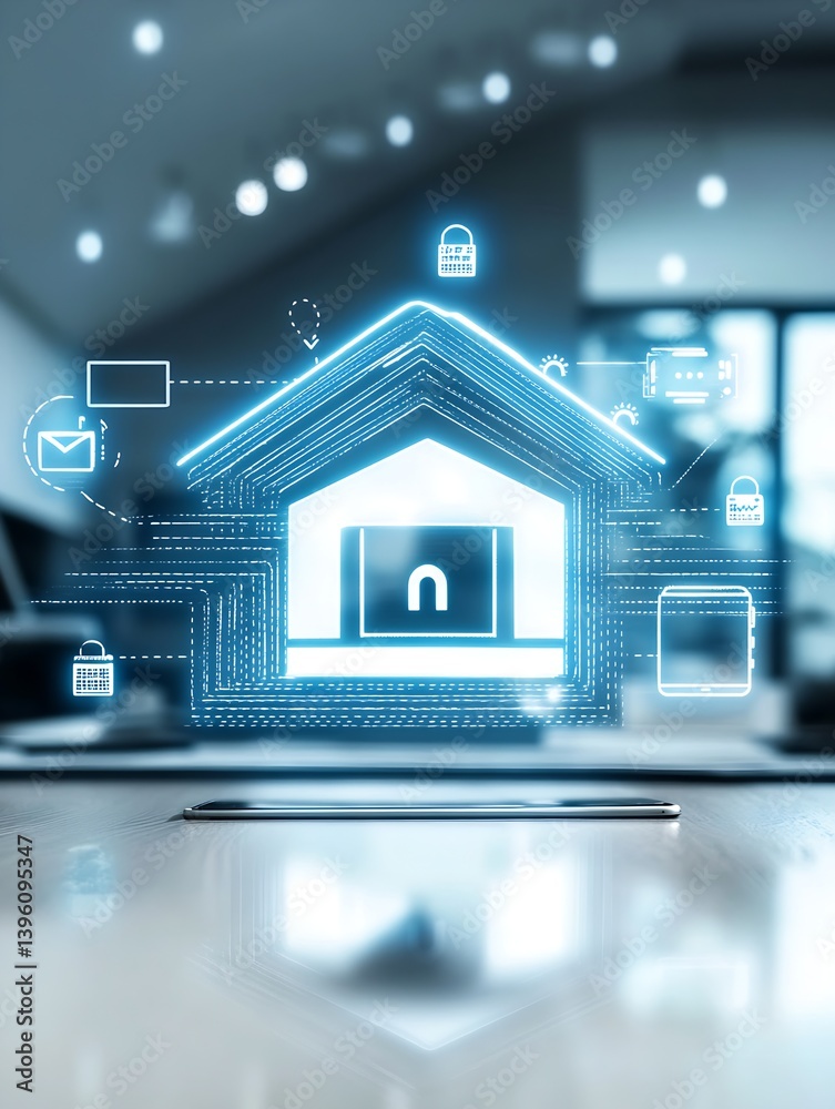 Poster modern home with smart technology and security features for enhanced living experience : generative 