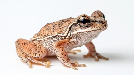 Fototapeta premium Studio shot of small brown frog on white background, wildlife photography, educational use
