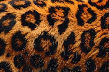 Fototapeta premium Leopard skin texture with copy space. Close-up leopard pattern. Big Cat fur. Leopard spots. Realistic leopard skin. Leopard design texture. Detailed leopard skin close-up. Wild Animal texture.