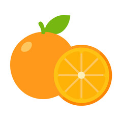 Isolated illustration of an orange and its sliced half on a white background