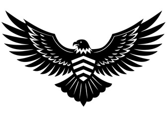 Fototapeta premium Soaring Eagle Emblem: A powerful eagle with wings spread wide, presented in a striking black and white design. It's a perfect symbol of freedom, strength and vision