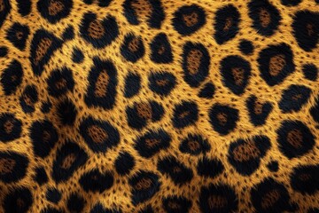 Leopard skin texture with copy space. Close-up leopard pattern. Big Cat fur. Leopard spots. Realistic leopard skin. Leopard design texture. Detailed leopard skin close-up. Wild Animal texture.