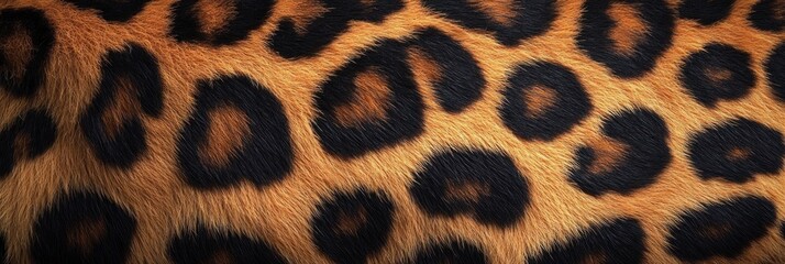 Leopard skin texture with copy space. Close-up leopard pattern. Big Cat fur. Leopard spots. Realistic leopard skin. Leopard design texture. Detailed leopard skin close-up. Wild Animal texture.