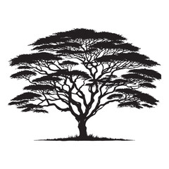 Obraz premium Acacia Tree Vector Silhouette, Iconic African Tree Outline, Nature-Inspired Clipart for Wall Art, Logos, Stickers, Apparel, Digital Prints, Crafts, Posters, and Home Decor.
