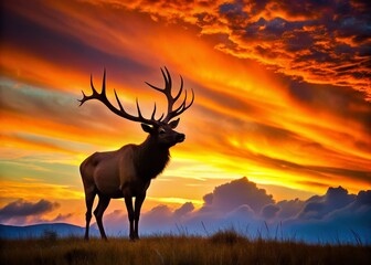 Majestic North American Elk Silhouette at Sunset - Wildlife Photography