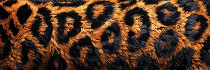 Fototapeta premium Leopard skin texture with copy space. Close-up leopard pattern. Big Cat fur. Leopard spots. Realistic leopard skin. Leopard design texture. Detailed leopard skin close-up. Wild Animal texture.