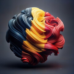 Romanian flag in vibrant swirling ribbons on a dark gradient background