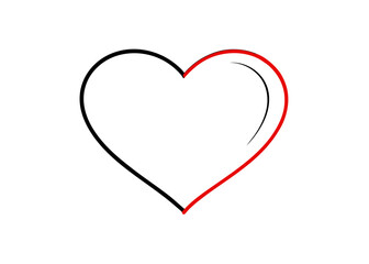 Half-Heart: A minimalist line drawing depicts a heart divided into two halves, with one side in black and the other in red, symbolizing balance, love, and unity. 