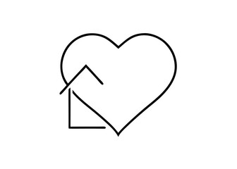 Home Sweet Heart: A minimalist line art design portrays a loving home symbol, where a house nestles within a heart, representing home and affection.