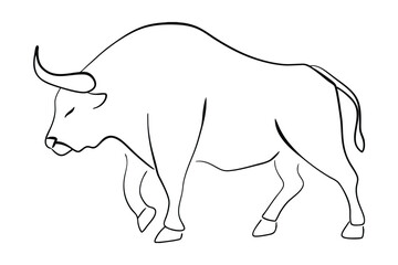 Minimalist Line Art Illustration Of A Powerful Bull On White Background