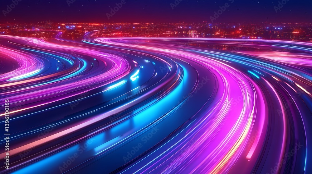 Poster dynamic city street view with vibrant light trails capturing movement in a beautiful night setting :