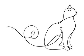 Elegant Cat Sitting One Line Art Minimalist Continuous Drawing Style