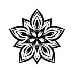 Ornate Floral Shape Black and White, Stylized Blossom Pattern with Intricate Design
