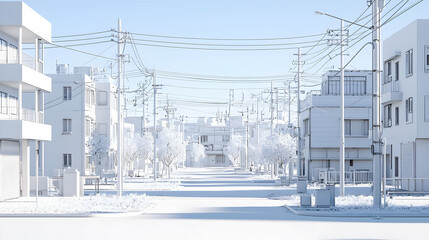 Empty White City Street Perspective Illustration