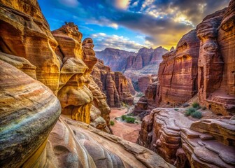 Majestic Petra Canyon: Macro View of Sandstone Textures, Jordan, Middle East