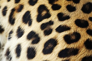 Leopard skin texture with copy space. Close-up leopard pattern. Big Cat fur. Leopard spots. Realistic leopard skin. Leopard design texture. Detailed leopard skin close-up. Wild Animal texture.