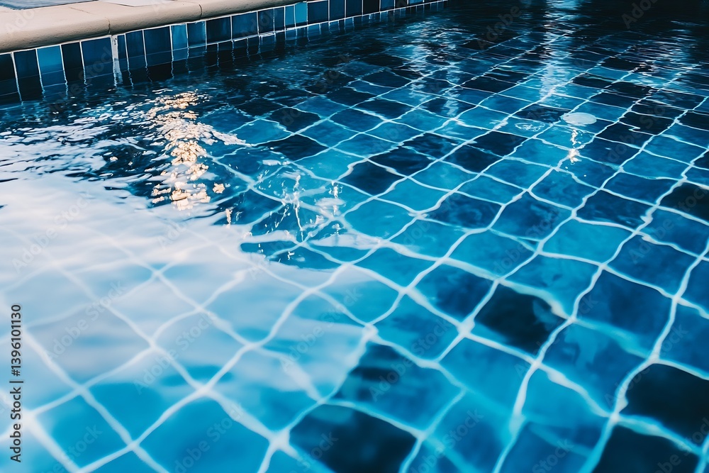 Poster bright pool water with crystal clear surface and mosaic tile design under gentle evening light : gen