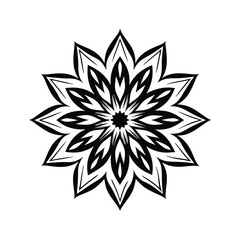 Geometric Flower, Isolated Round Shape, Black and White Floral Ornament, Symmetric Design