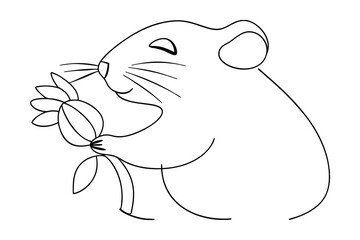 Whimsical Line Art Of A Mouse Eating A Sunflower Seed Snack