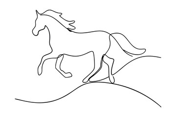Running Horse One Line Drawing Minimalist Style Animal Illustration Design