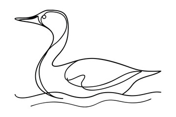 Obraz premium Elegant Swan Swimming One Line Art Vector Minimalist Bird Illustration