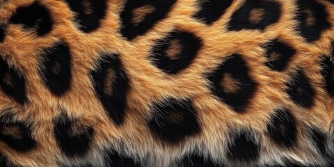 Leopard skin texture with copy space. Close-up leopard pattern. Big Cat fur. Leopard spots. Realistic leopard skin. Leopard design texture. Detailed leopard skin close-up. Wild Animal texture.