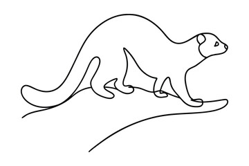 One Line Drawing Of Mongoose Continuous Contour Silhouette Vector Illustration