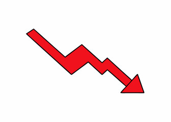 Downward Trend: Depicting a red, descending arrow on a backdrop, symbolizing decline, downturn, or decrease in data or performance.
