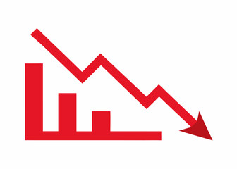 Obraz premium Economic Downturn: A bold graphic represents the concept of economic decline, a downward-sloping red arrow and bars graphically portray the drop in economic figures.