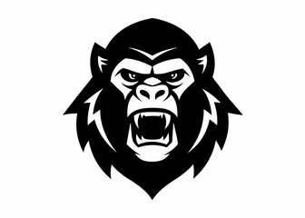  Fierce Gorilla Head: An emblem of untamed strength, this bold monochrome illustration captures the powerful essence of a gorilla, perfect for conveying resilience, power, and untamed spirit.