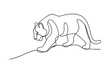 One Line Drawing Silhouette Of A Tiger Walking On The Ground Continuous Art