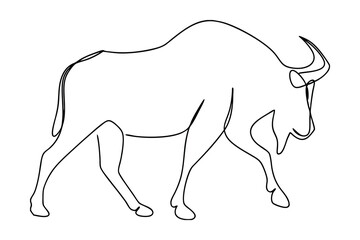 Single Line Art Drawing Of Buffalo Minimalist Design On White Background
