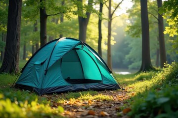 Spacious teal tent ready for camping trip Relax and enjoy nature , sun, mesh