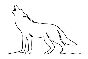 Single Line Drawing Of Howling Wolf Minimalist Wild Animal Artwork Vector Illustration