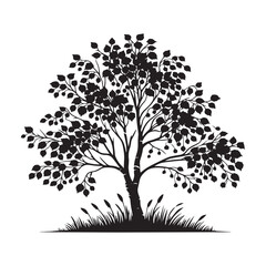 Fototapeta premium Alder Tree Vector Silhouette, Elegant Nature Tree Outline, Forest-Inspired Clipart for Wall Art, Logos, Stickers, Apparel, Digital Prints, Crafts, Posters, and Home Decor.
