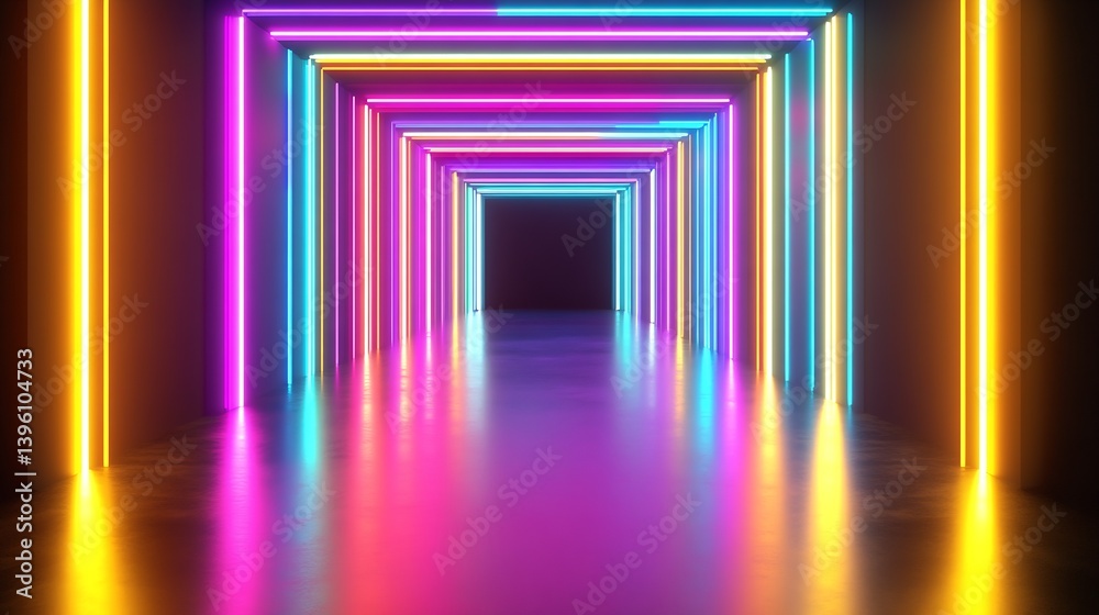 Poster stunning neon light passageway with brightly lit walls creating a futuristic vibe : generative ai