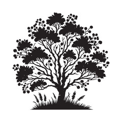 Alder Tree Vector Silhouette, Elegant Nature Tree Outline, Forest-Inspired Clipart for Wall Art, Logos, Stickers, Apparel, Digital Prints, Crafts, Posters, and Home Decor.