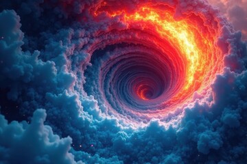 Fototapeta premium Intricate blend of fiery red and glacial blue, swirling vortex , energy, ice crystals