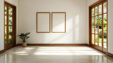 Sunlit Modern Empty Interior With Wooden Floors And Doors
