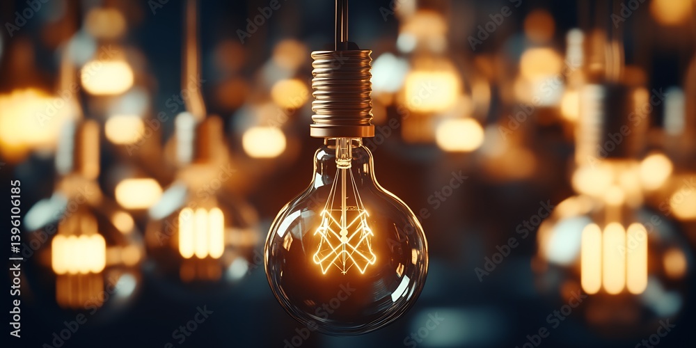 Fototapete a mesmerizing view of a glowing lightbulb amidst a cluster of warm ambient lights : generative ai