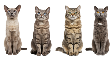 Cats Sitting in a Row Looking Up on White Background