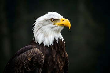 Majestic Bald Eagle Profile Against Dark Background Symbolizing Strength And Freedom With Intense Gaze And Detailed Feathers, bald eagle, eagle, bird of prey, raptor, wildlife, nature, american eagle