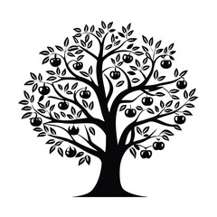 Obraz premium Apple Tree Silhouette with Leaves and Fruit Isolated on White Background Patterned Design
