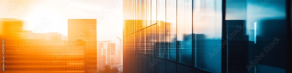 Poster Stunning sunset view over modern skyline with glass architecture showcasing reflection and city vibrancy : Generative AI